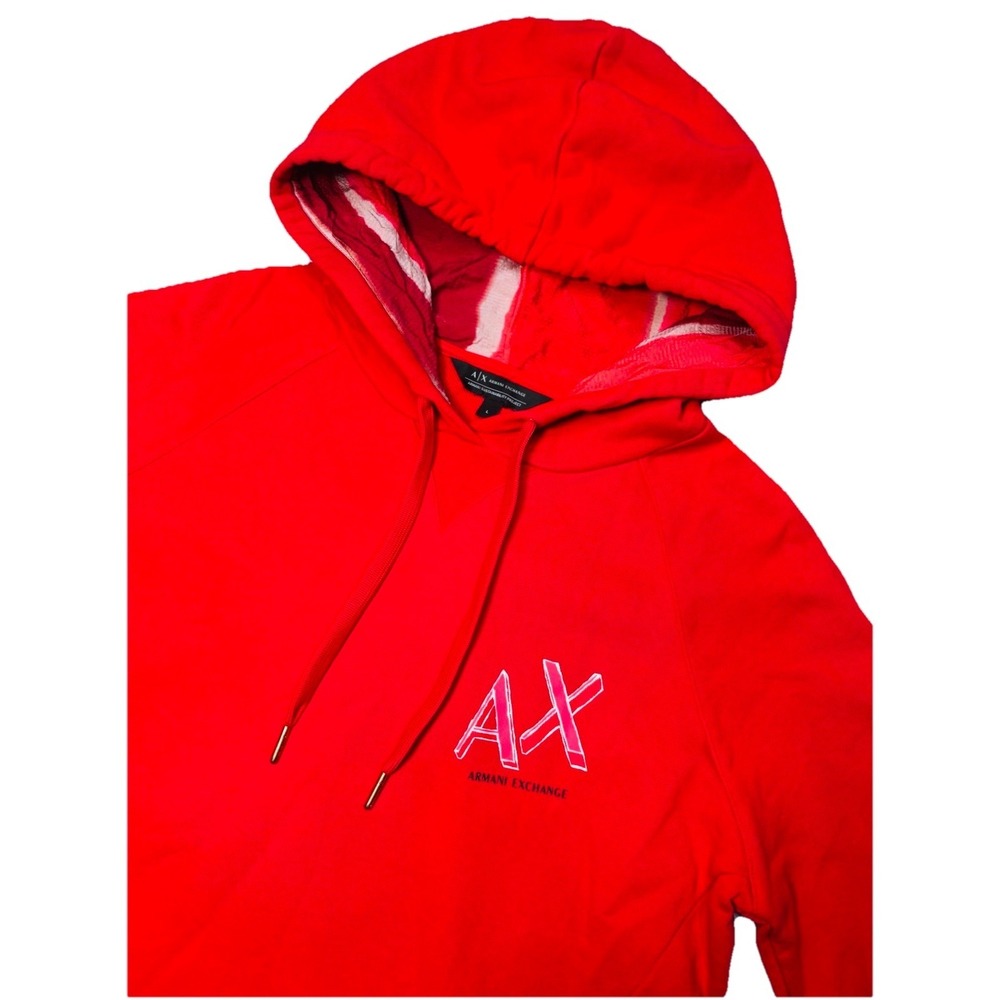 A|X Armani Exchange Red Pullover Hoodie Mens Large Zip Pocket Logo Sweatshirt